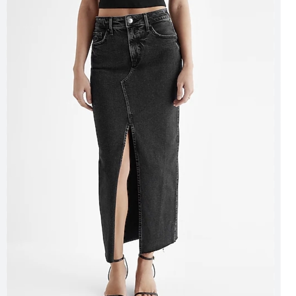 Express Black Denim Maxi Skirt